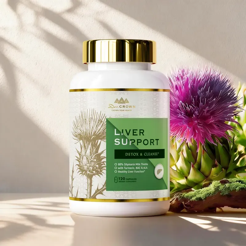 Dr. CROWN Liver Support Supplement for Detox & Cleanse with Milk Thistle, NAC, ALA & Turmeric - 120 Capsules