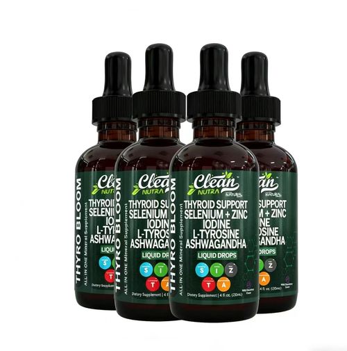 Clean Nutra Thyroid Support Drops Selenium, Zinc, Iodine, L-Tyrosine, Ashwagandha for Metabolism & Hormone Support - Thyro Bloom