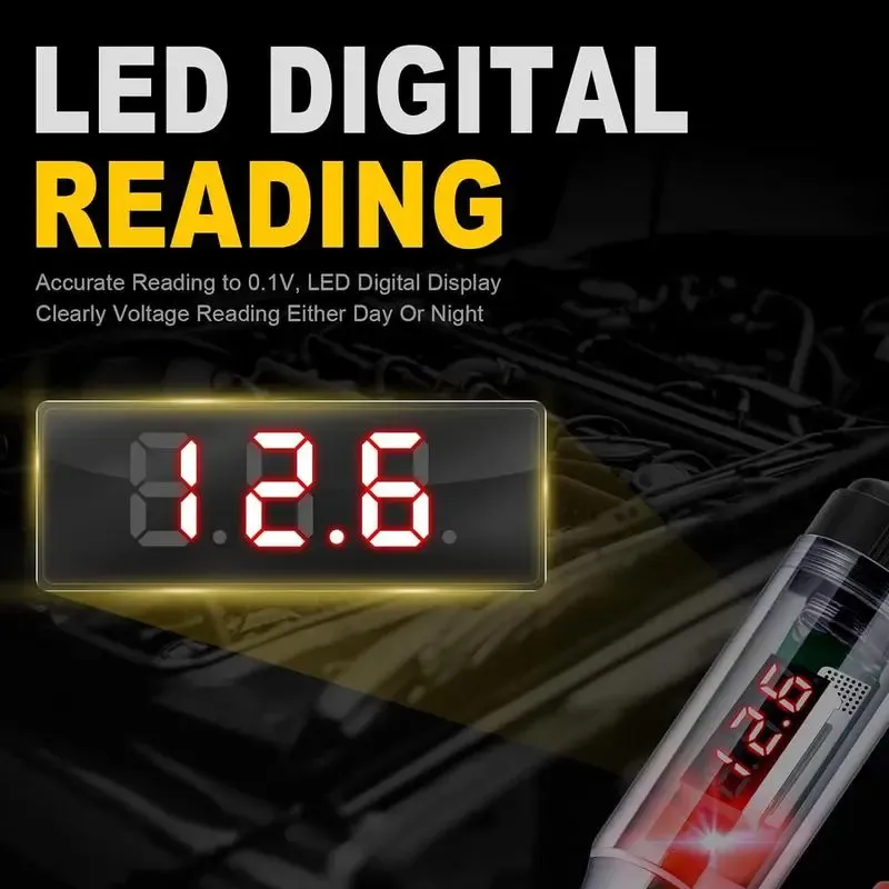 Automotive Digital LED Circuit Tester Diagnostic Tool - 5V-90V Voltage Check Tool with Extended Spring Wire, Bidirectional Light Tester, Compact Practical Design, Pen Tip Protector, Digital LED Display Clarity, Ideal for Automotive Checks