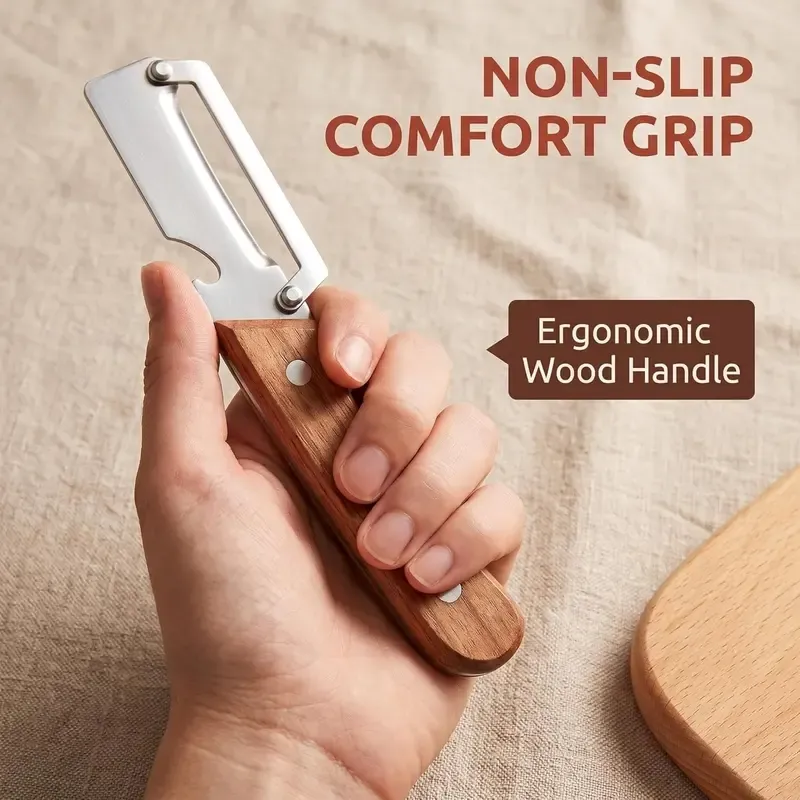 Buy 1 get 1   2PCS   2 in 1 Multi  Functional Kitchen Peeler   Ultra harp Stainless Steel Vegetable and Fruit Peeler with Wooden Handle, Bottle Opener, and Julienne Shred Cutter, Durable Kitchen Gadget