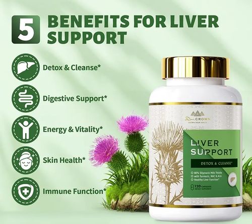 Dr. CROWN Liver Support Supplement for Detox & Cleanse with Milk Thistle, NAC, ALA & Turmeric - 120 Capsules