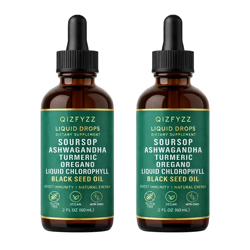qizfyzz 10-in-1 Soursop Bitters Herbal Drops with Nori, Moringa, Turmeric, Oregano, Ashwagandha & Black Seed Oil | Vegan, Non-GMO Liquid Supplement | 2 fl oz