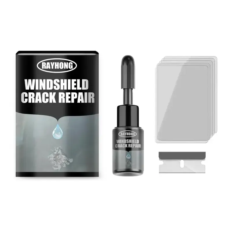Car windshield crack repair fluid, car windshield repair kit, windshield crack repair tools, glass repair fluid for repairing shattered and star-shaped cracks, multi-purpose interior cleaner.
