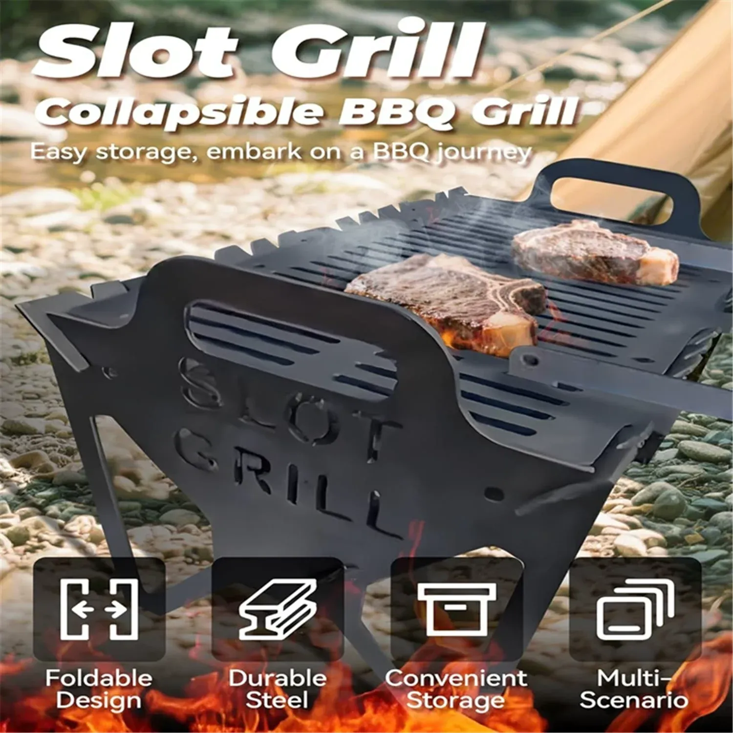 Foldable Collapsible Grilling Rack For Camping BBQ
