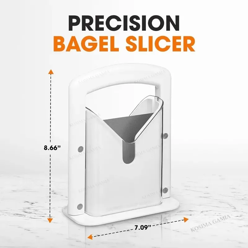 Heavy Duty Stainless Steel Bagel Guillotine Slicer Bread Cutting Gadget with Safe Hand Grip Shield for Kitchen Baking Tool