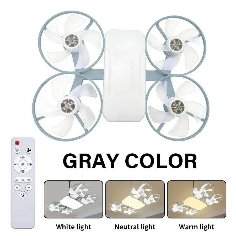 2 in 1 LED E27 Ceiling Fan Light AC 110-220V with Remote 3 Color Temp 3 Speeds Dimmable Adjustable for Bedroom Home Restaurant