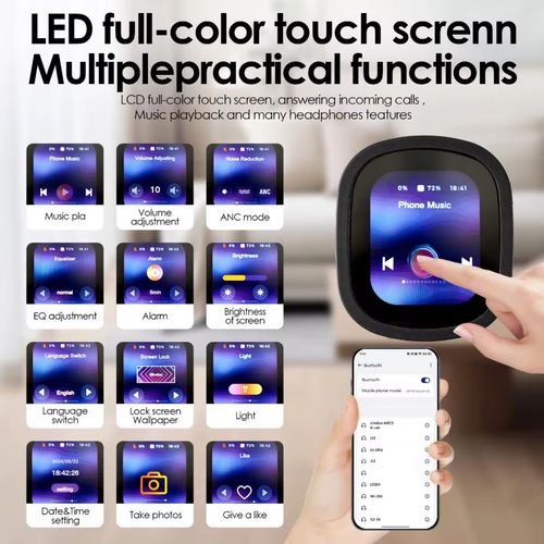 Wireless earphones with touch screen, LCD display, charging function, noise reduction and deep bass