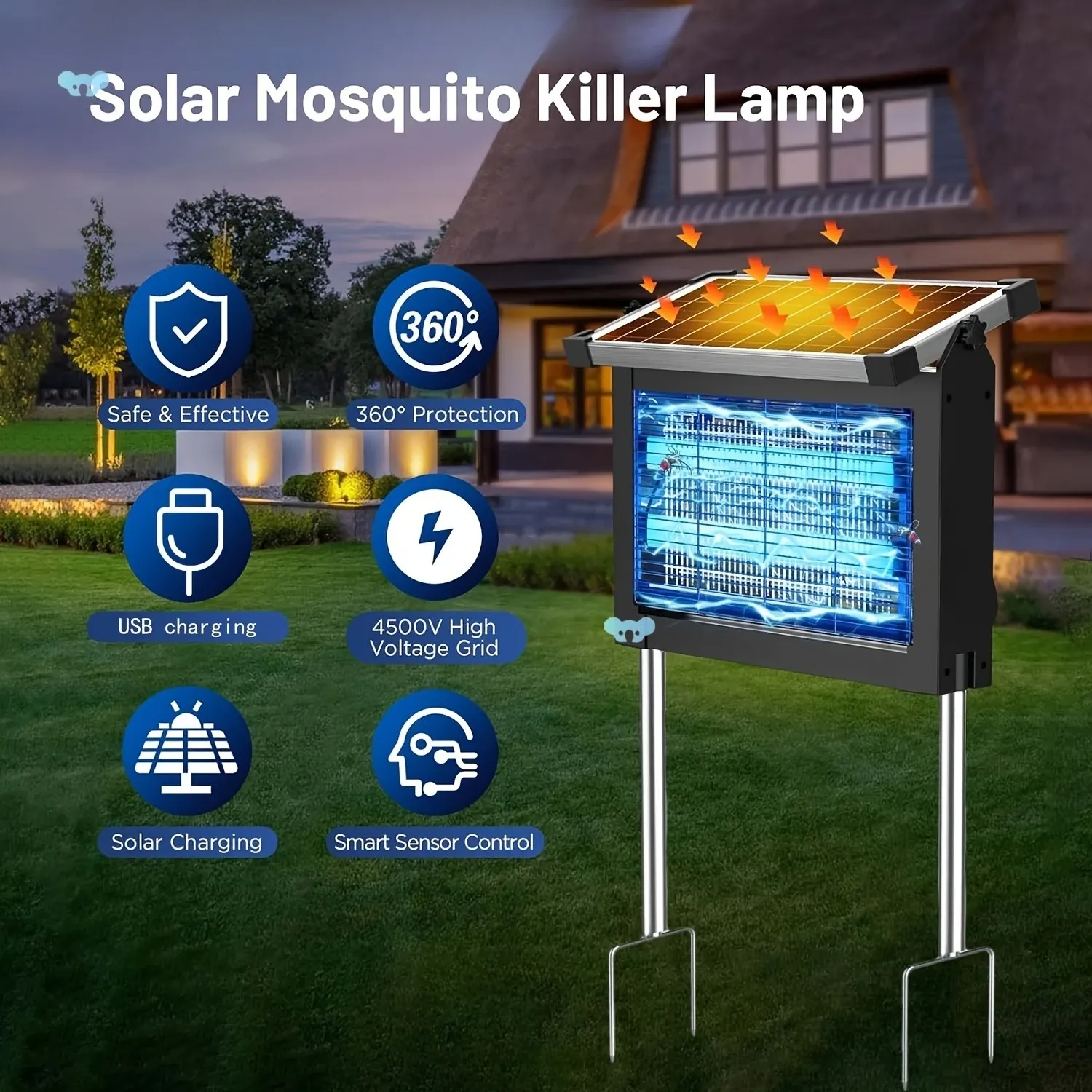 Solar Powered Bug Zapper Outdoor Bug 4500V
