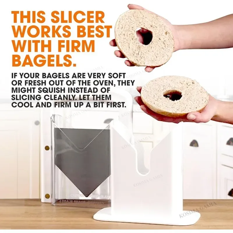 Heavy Duty Stainless Steel Bagel Guillotine Slicer Bread Cutting Gadget with Safe Hand Grip Shield for Kitchen Baking Tool