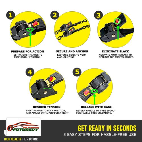 Bolt-On Retractable Ratchet Straps Stainless Steel Ratchet Tie Down Straps Heavy Duty Auto Retracting Ratchet Straps