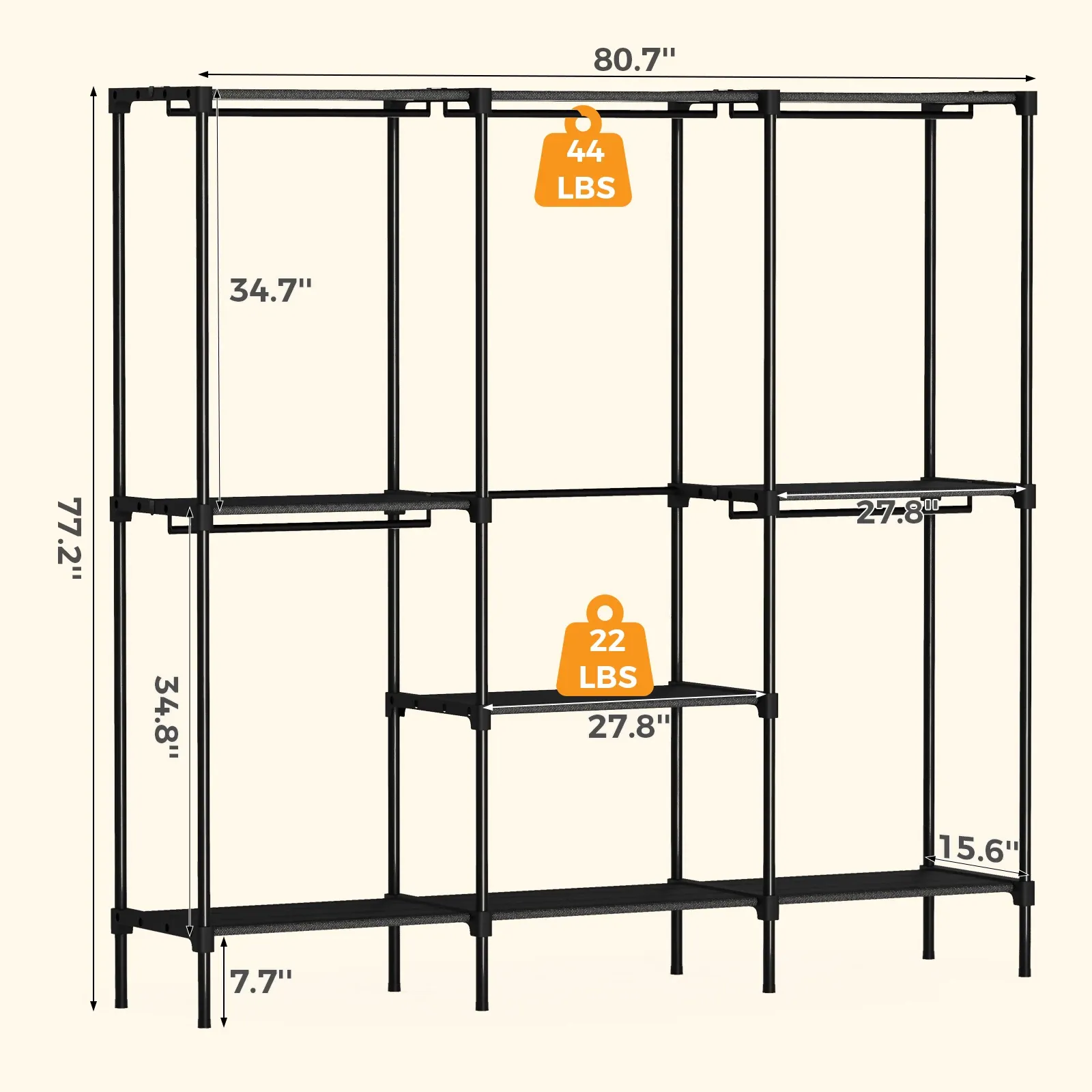 Portable Three Rows Wardrobe Closet