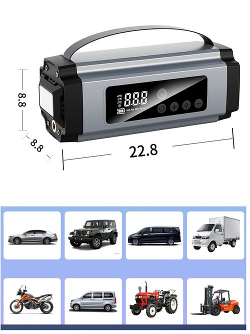 6000mAh car emergency starter with air pump, lighting and power bank functions