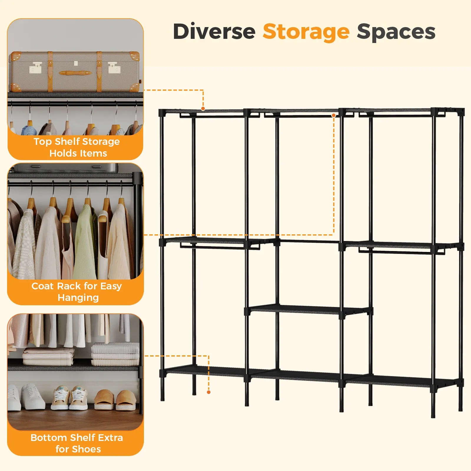 Portable Three Rows Wardrobe Closet