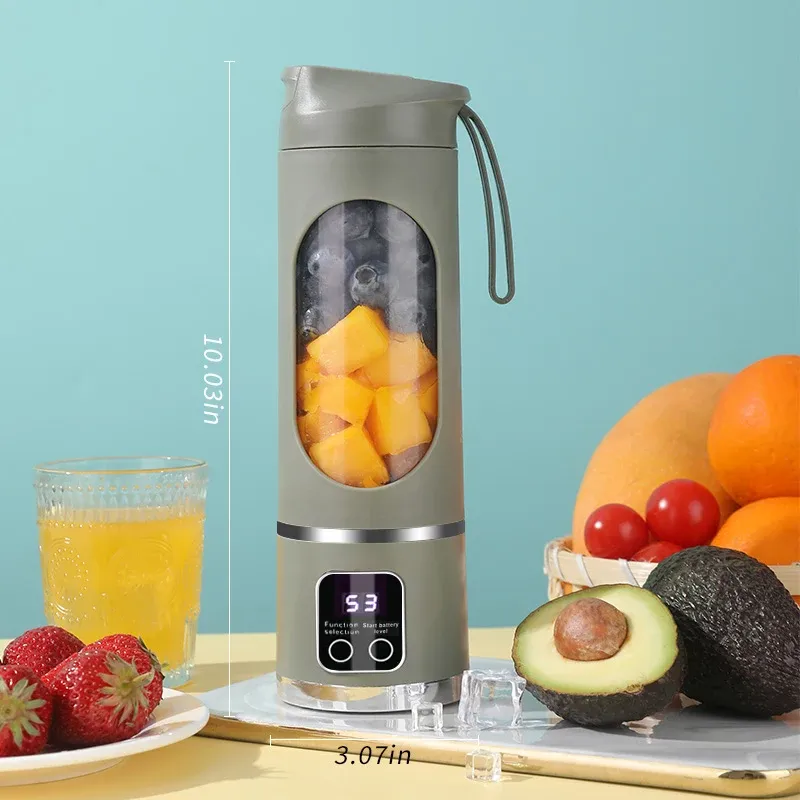10 Blades Portable Fruit Juicer 450ml Capacity 3 Gears USB Rechargeable Blender Ice Crusher, can make smoothies or ice