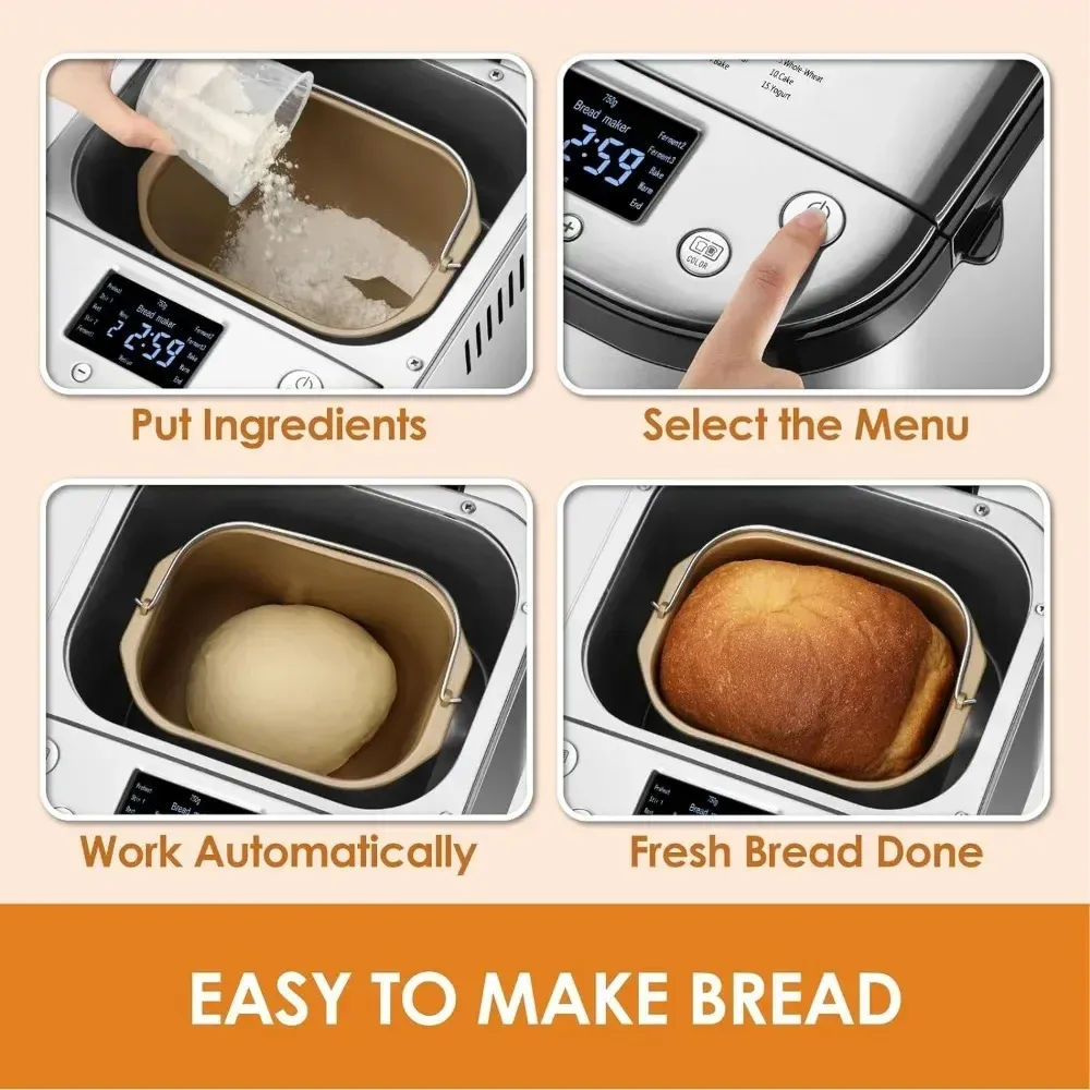 Bread Maker Machine With Gluten-Free Setting, Automatic Breadmaker With Homemade Cycle
