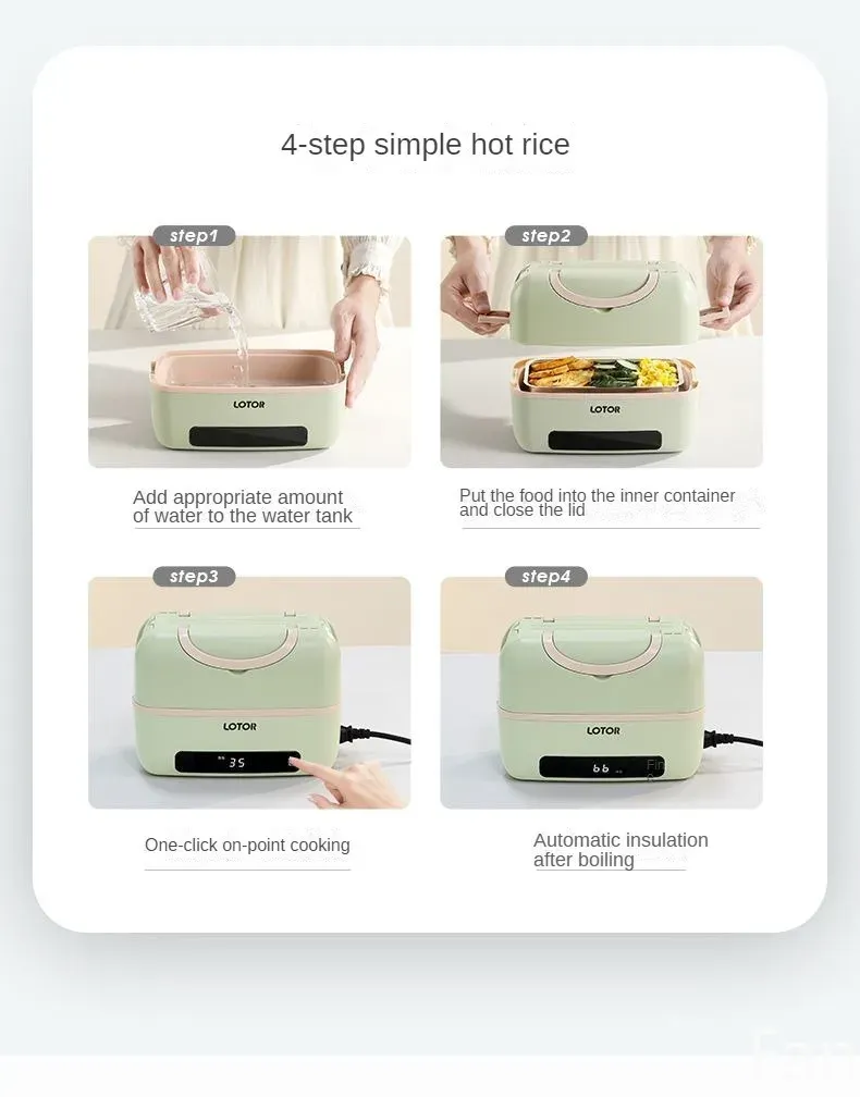 1.2L Electric Heating Lunch Box 9.5H Timer Mini Thermal Box Double Layer Rice Steamer for Office Workers Lunch Box Electric