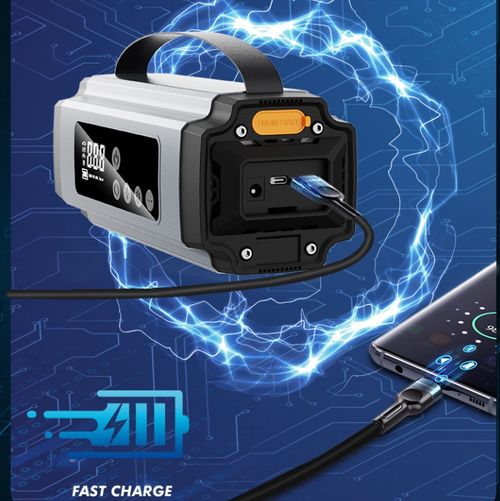 6000mAh car emergency starter with air pump, lighting and power bank functions