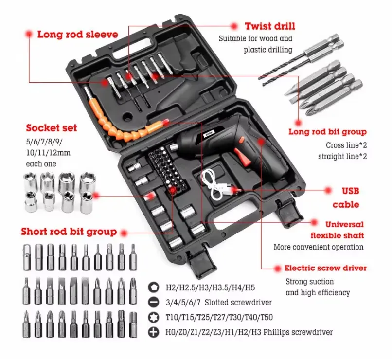 47 Pcs Set 4V Li-Ion Battery Power Electric Screwdriver Set