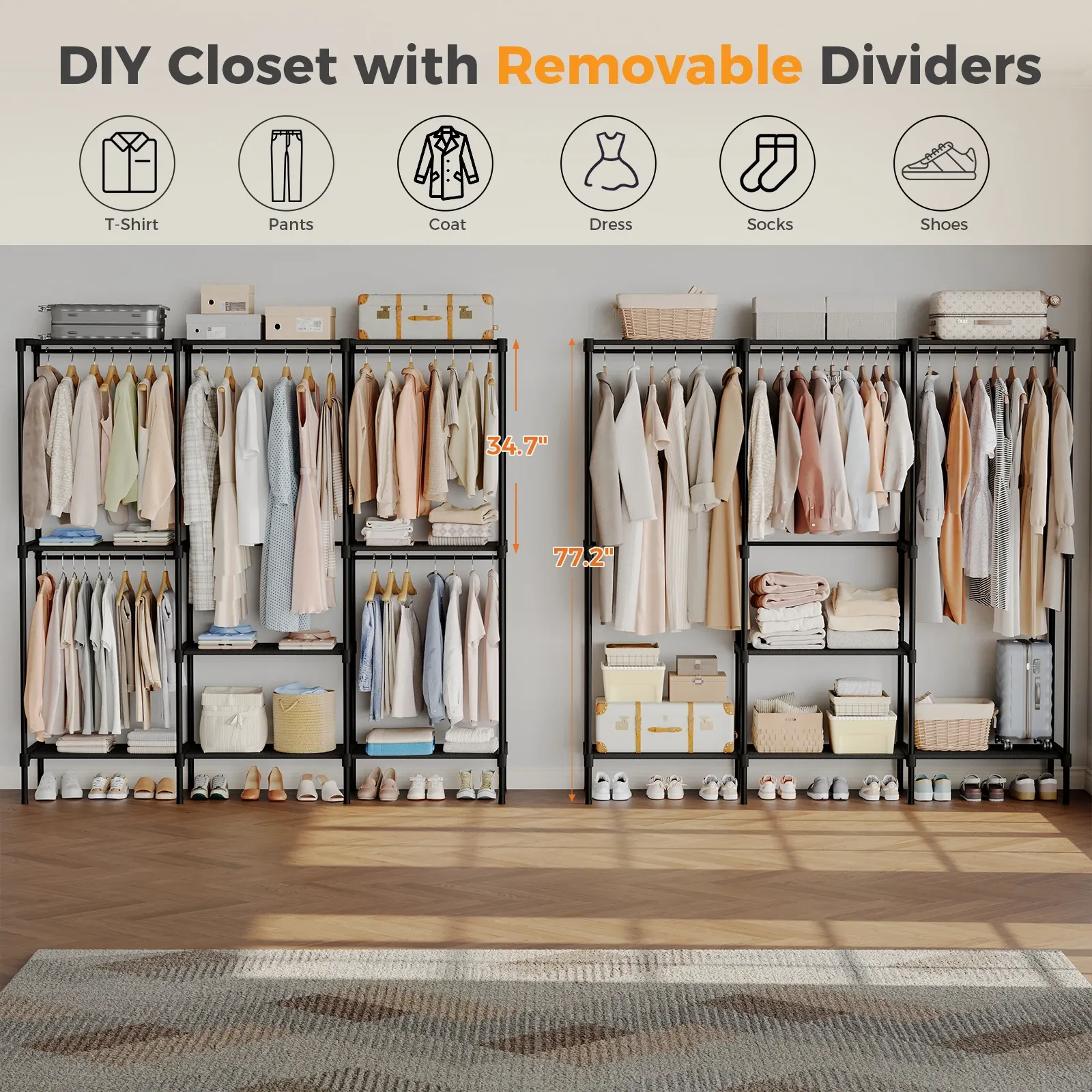 Portable Three Rows Wardrobe Closet