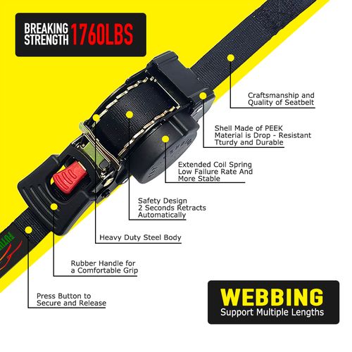 Bolt-On Retractable Ratchet Straps Stainless Steel Ratchet Tie Down Straps Heavy Duty Auto Retracting Ratchet Straps