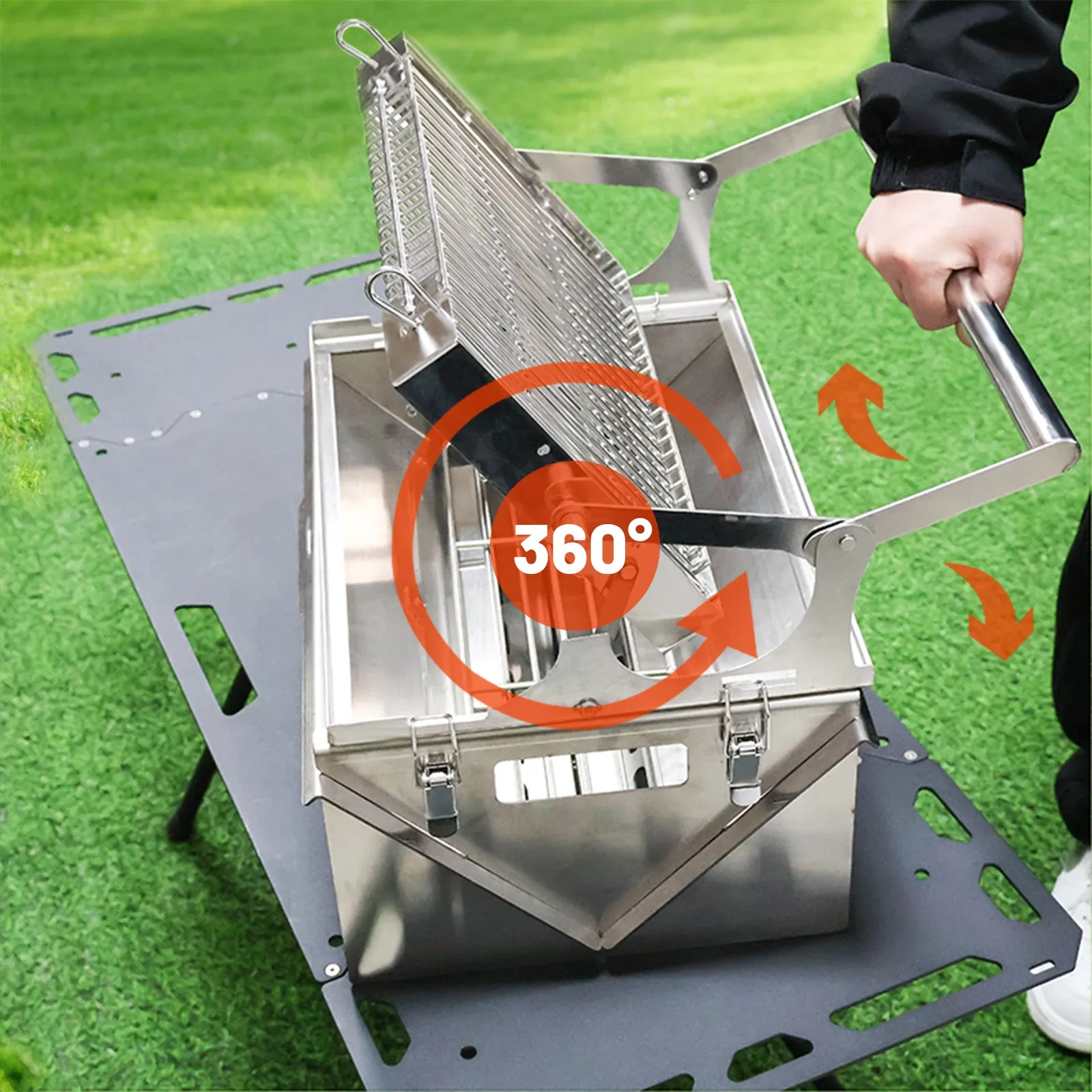 Foldable Camping BBQ Grill with 360° Flip Grid