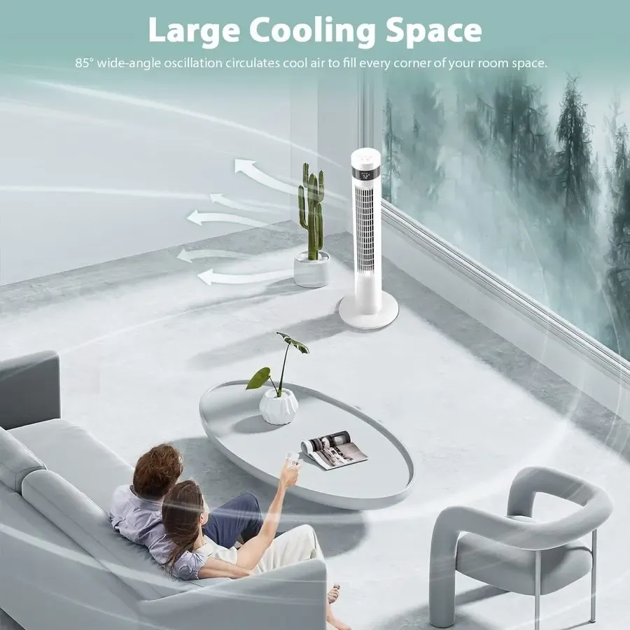 Tower Fan Portable Floor Fans 85Oscillating Fan 36 Quiet Cooling 12H Timer Remote Control Standing Bladeless Electric 3 Speeds W