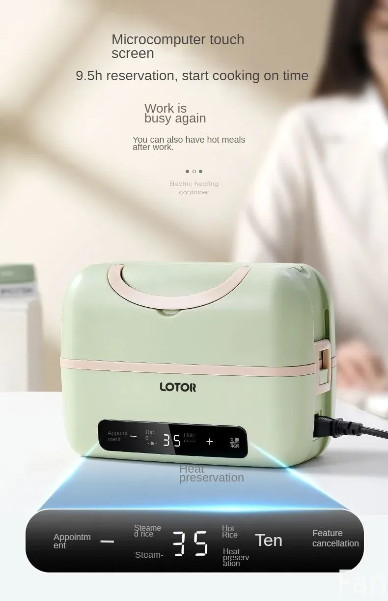 1.2L Electric Heating Lunch Box 9.5H Timer Mini Thermal Box Double Layer Rice Steamer for Office Workers Lunch Box Electric