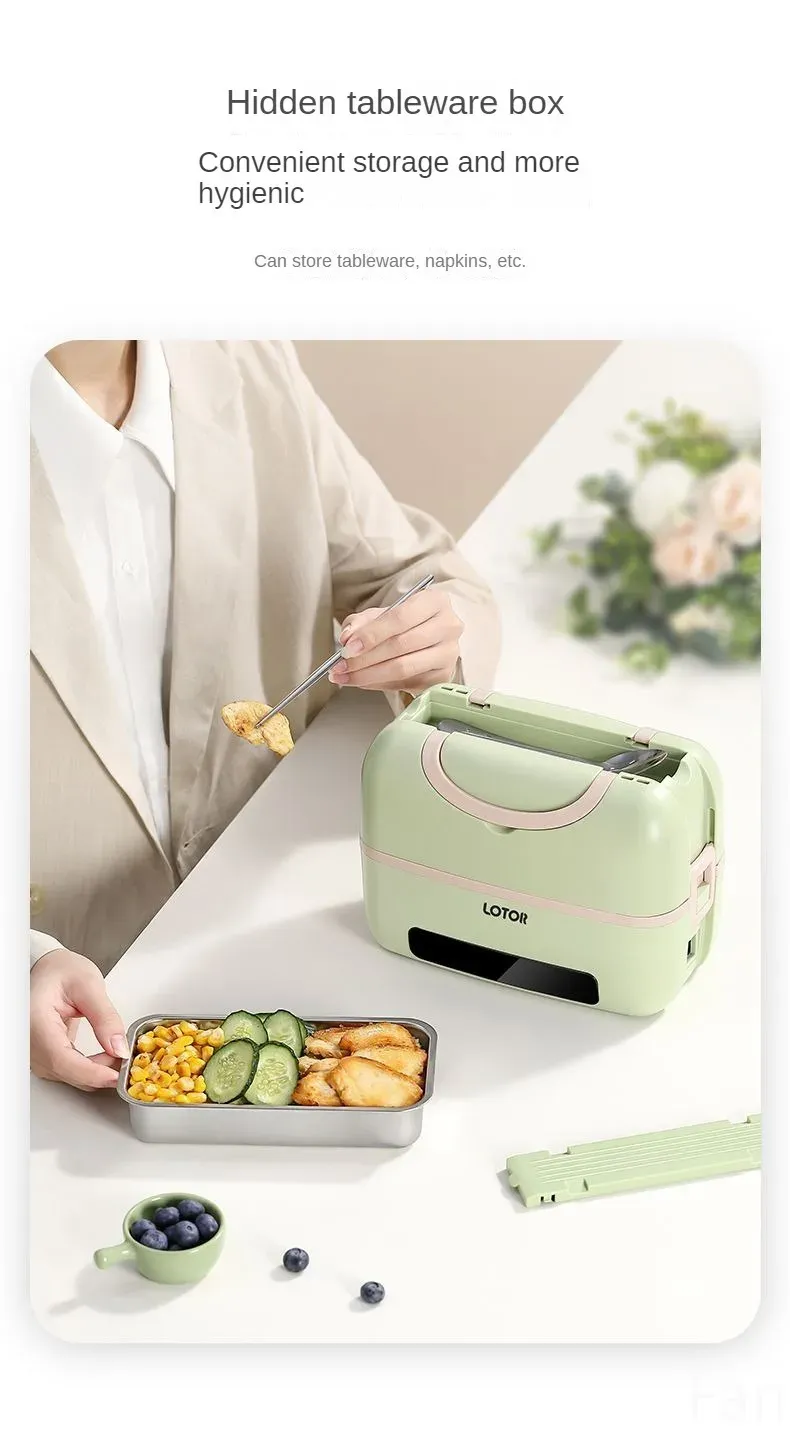 1.2L Electric Heating Lunch Box 9.5H Timer Mini Thermal Box Double Layer Rice Steamer for Office Workers Lunch Box Electric