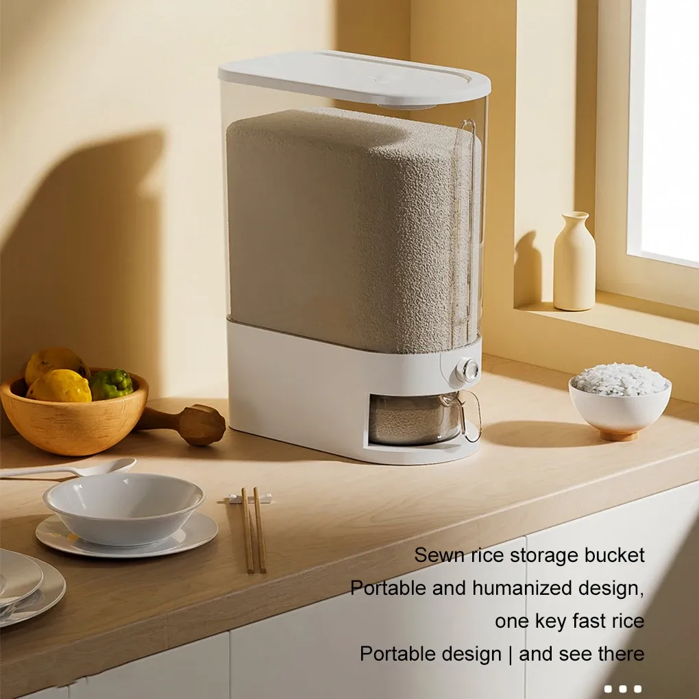 10KG Rice Storage Container Dry Food Dispenser Automatic Sealed Rice Bucket with Lid and Cups Moisture-Proof Grain Cereal Box