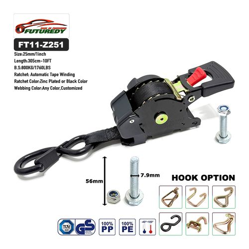 Bolt-On Retractable Ratchet Straps Stainless Steel Ratchet Tie Down Straps Heavy Duty Auto Retracting Ratchet Straps