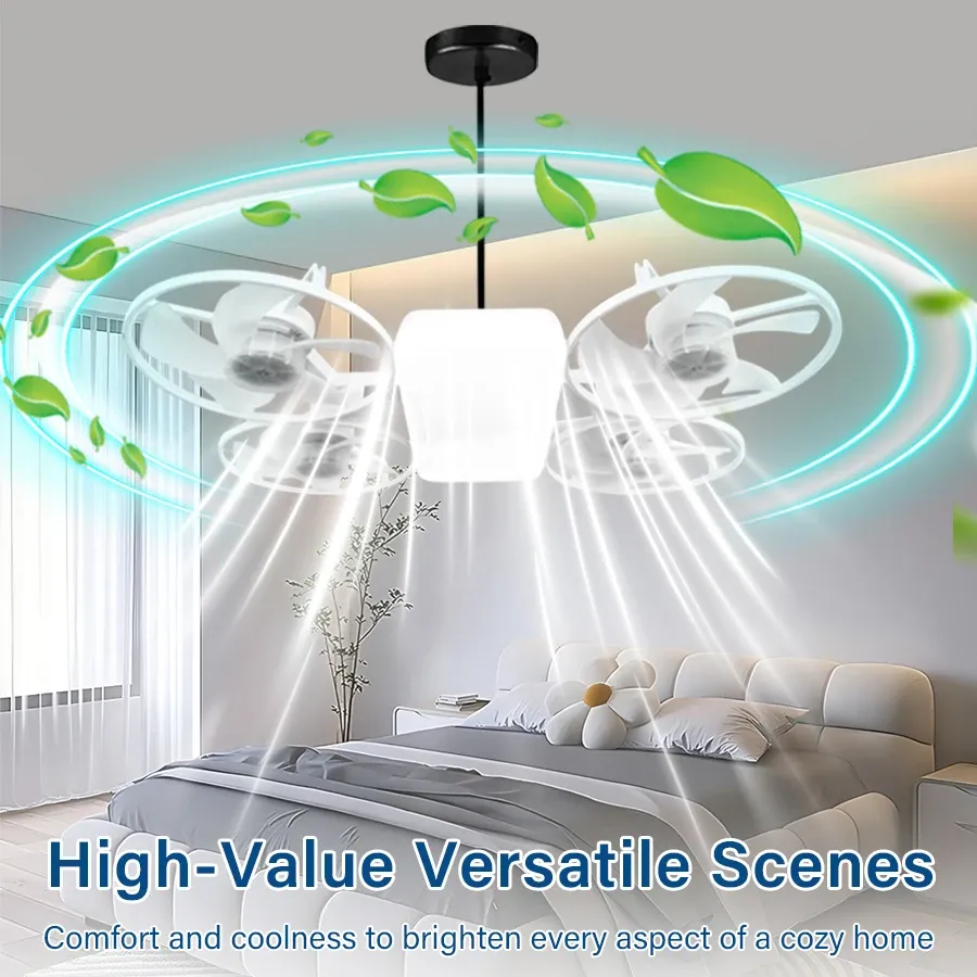 2 in 1 LED E27 Ceiling Fan Light AC 110-220V with Remote 3 Color Temp 3 Speeds Dimmable Adjustable for Bedroom Home Restaurant