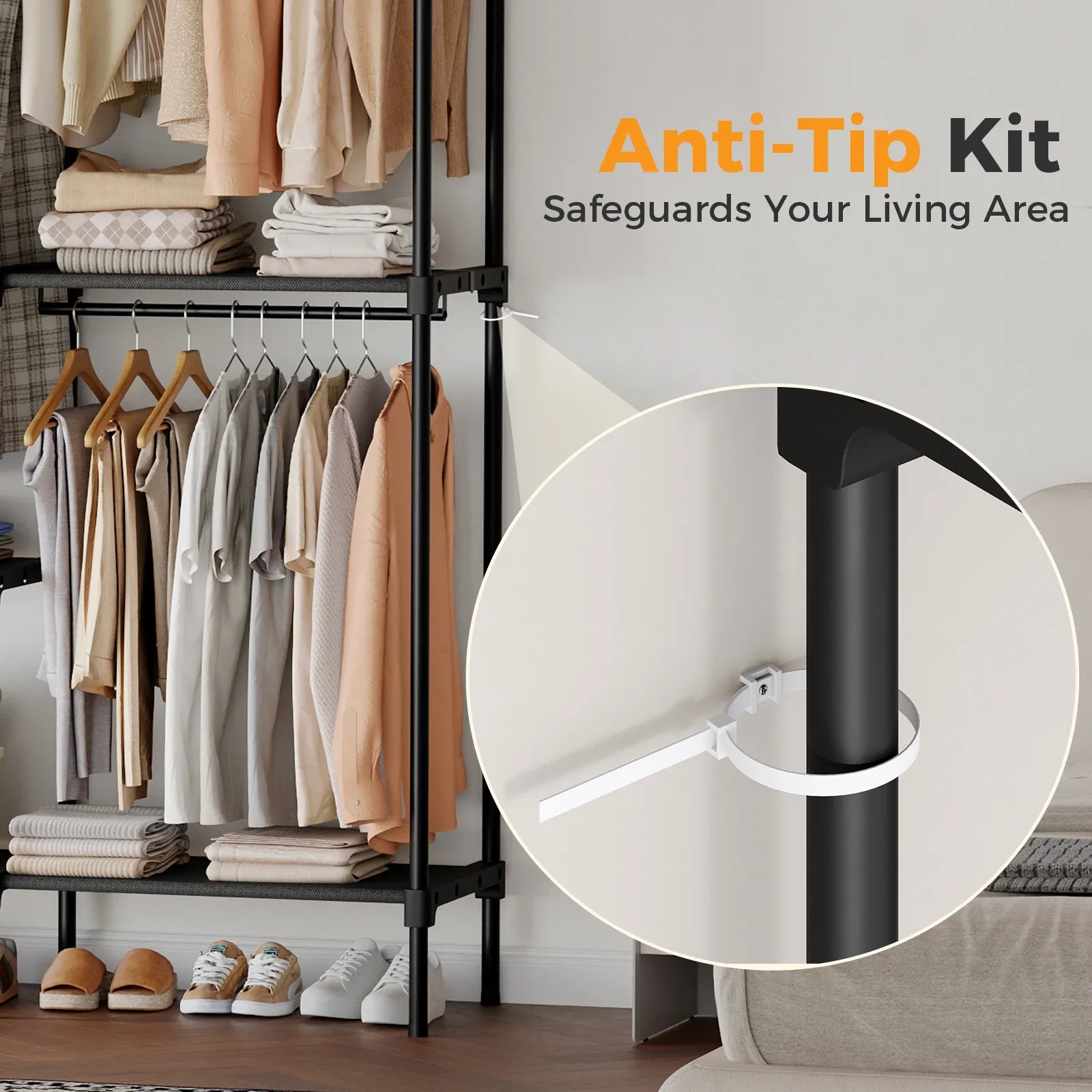 Portable Three Rows Wardrobe Closet