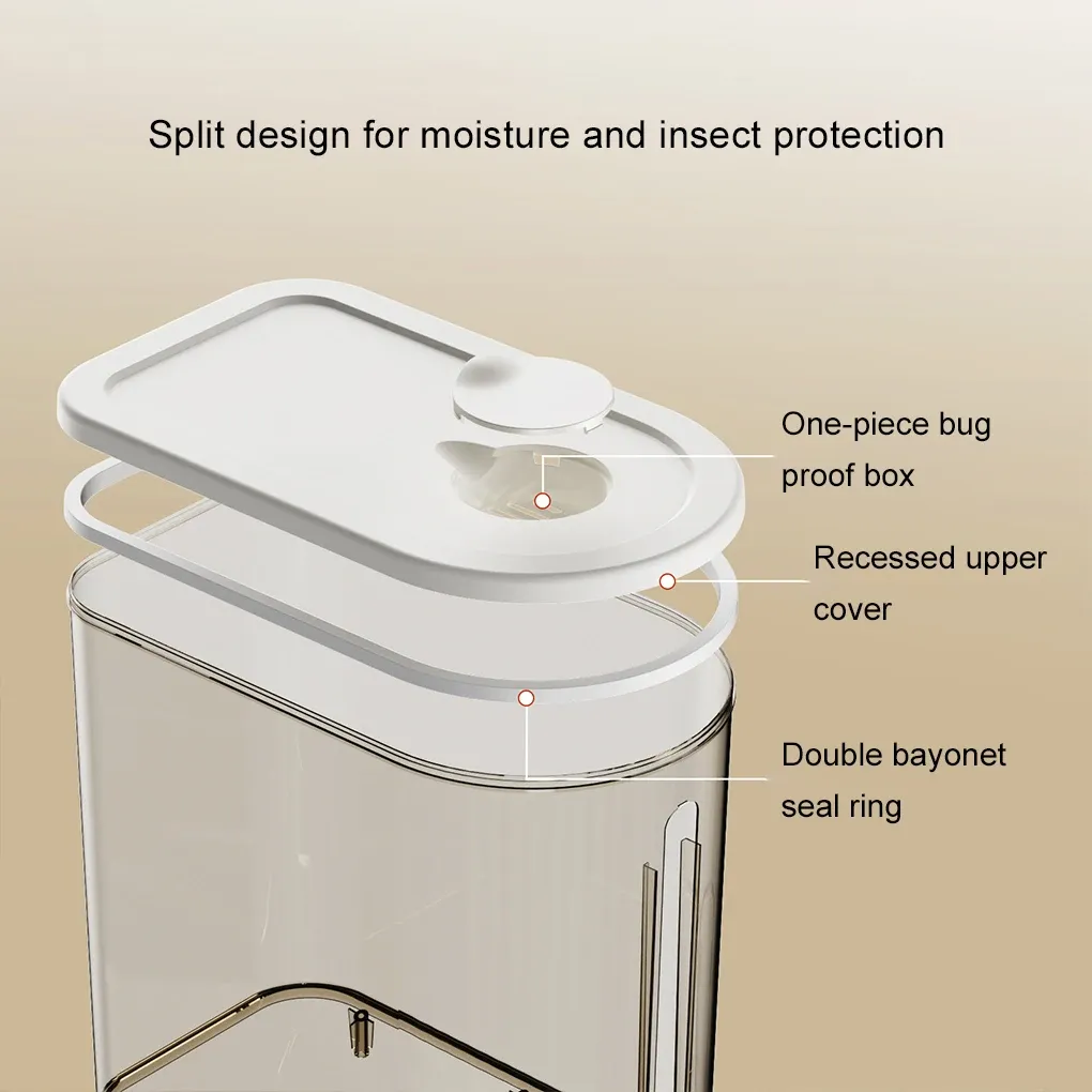 10KG Rice Storage Container Dry Food Dispenser Automatic Sealed Rice Bucket with Lid and Cups Moisture-Proof Grain Cereal Box
