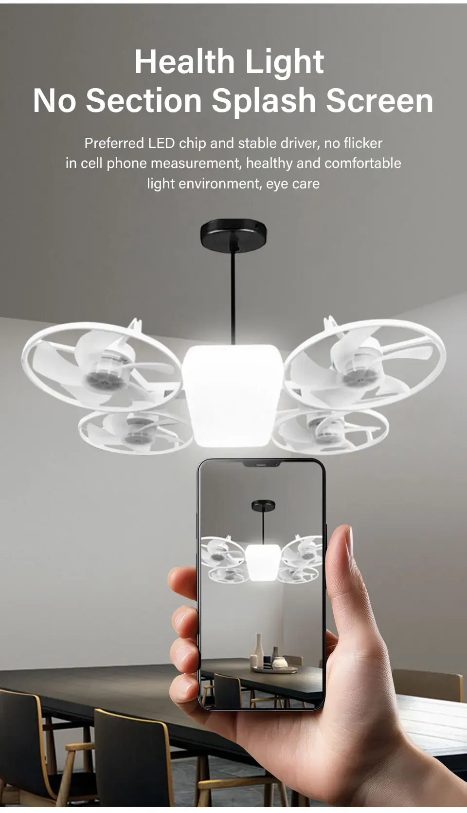 2 in 1 LED E27 Ceiling Fan Light AC 110-220V with Remote 3 Color Temp 3 Speeds Dimmable Adjustable for Bedroom Home Restaurant