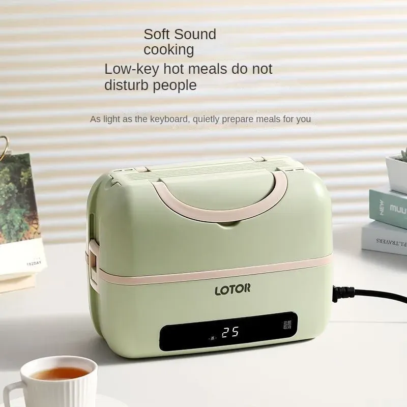 1.2L Electric Heating Lunch Box 9.5H Timer Mini Thermal Box Double Layer Rice Steamer for Office Workers Lunch Box Electric