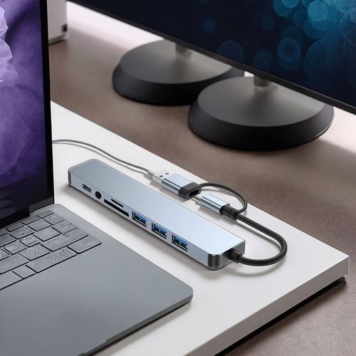 8-in-1 dual-head high-speed C-type docking station, multi-functional notebook computer USB 3.0 extender hub in stock
