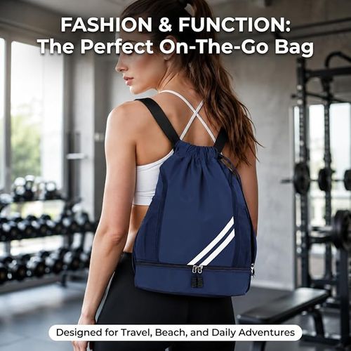 Waterproof travel bag, drawstring bundle storage bag large-capacity lightweight dry and wet separation backpack, (Dark Blue,33 * 16 * 45cm)