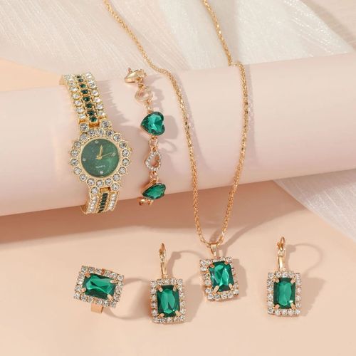 sjd ✨Ladies quartz watch set, earring set, rhinestone necklace
