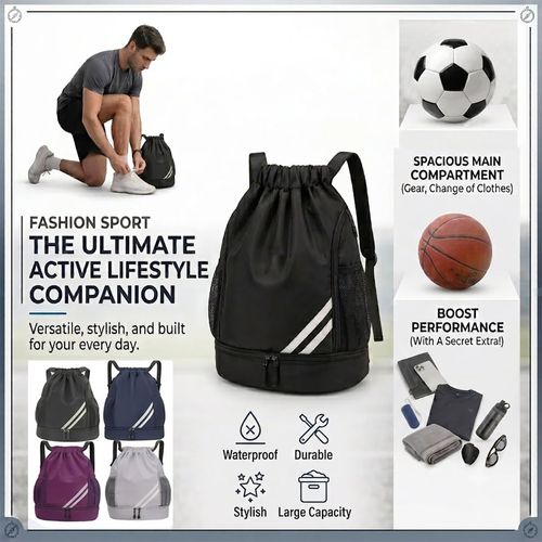 Waterproof travel bag, drawstring bundle storage bag large-capacity lightweight dry and wet separation backpack, (Dark Blue,33 * 16 * 45cm)