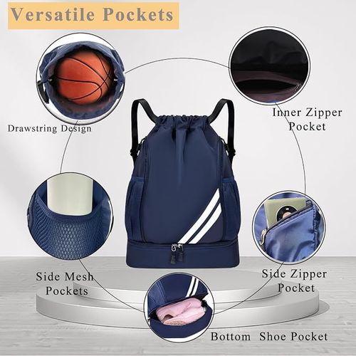 Waterproof travel bag, drawstring bundle storage bag large-capacity lightweight dry and wet separation backpack, (Dark Blue,33 * 16 * 45cm)
