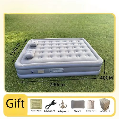 Inflated High Quality Folding Double Air Bed Inflatable Flocking Pvc Mattress with Built-in Pump