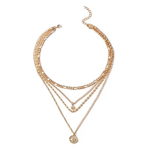 Gold Plated Multi-Layer Stacked Punk Necklace Heavy Metal Coin PendantJewelry