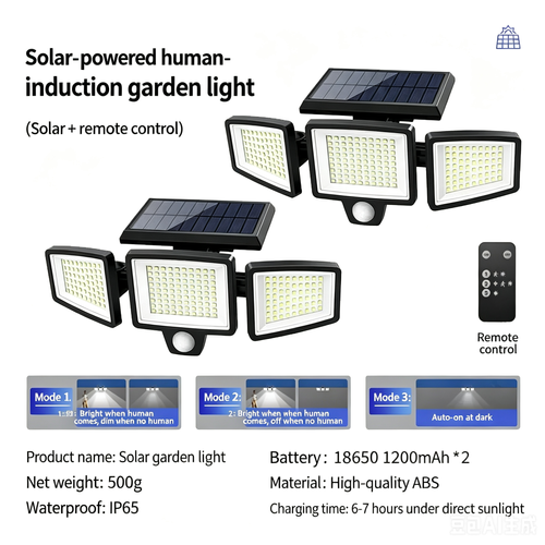 Solar Outdoor Lights LED Security Wall Lights with Remote Control Smart Sensor Wide Angle Rotatable