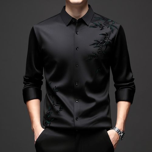 👔 2025 New MEN 's single FACE without TRACE long sleeve SHIRT Bamboo leaf TEMPERAMENT SHIRT HIGH-END BUSINESS CASUAL shirt