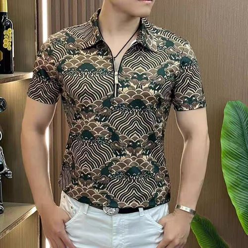 High-end light luxury zipper casual Polo men's summer thin new style, personalized, trendy and fashionable lapel short sleeve