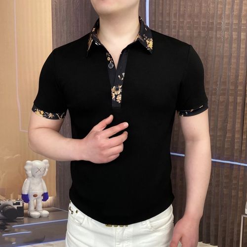 The 2025 summer floral Polo men's light luxury fashion half-sleeve trendy slim-fitting lapel business high-quality versatile