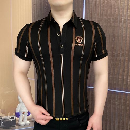 Men's POLO shirt, short-sleeved summer new style, striped, versatile, fashionable business casual, lapel-collar short-sleeved T-shirt for men