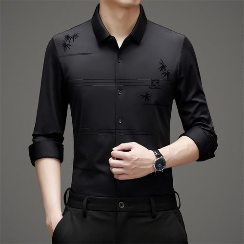 Men's business casual seamless lapel light luxury shirt, non-ironing seamless silk shirt