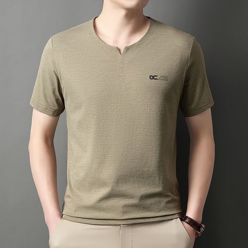 Cool silk cotton short-sleeved T-shirt for men in summer, simple, versatile, casual, sweat-absorbent and breathable, round-neck ice silk T-shirt for men