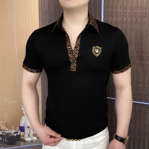 2025 Summer Gold and Black Gold Tycoon Men Polo Shirt, Men's lapel Light luxury Fashion Casual T-shirt